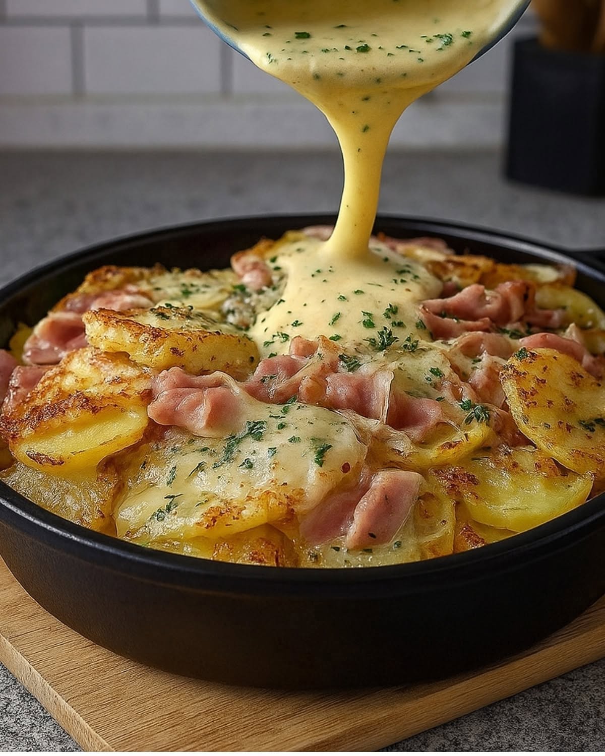 “Mijn familie laat nooit iets op het bord liggen 😄🥔✨ Dit simpele aardappelgerecht met ham is zo lekker dat het zo van tafel verdwijnt! Perfect als je zin hebt in iets zelfgemaakts, warms en echt troostends 🥓💛🔥”