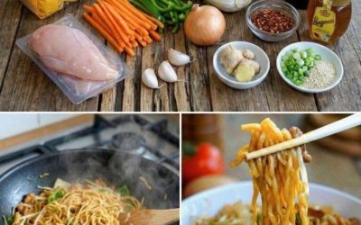 Tăiței asiatici prăjiți cu pui și legume – exact ca la pachet!