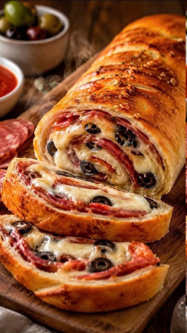Stromboli cu salam, brânză și măsline: o rețetă crocantă și aromată
