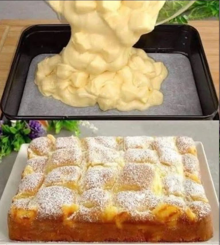 Trei mere, trei ouă și un pahar cu lapte: o prăjitură care se topește în gură.