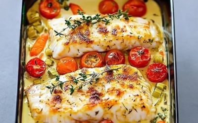 Fileuri de cod la cuptor cu smântână și legume