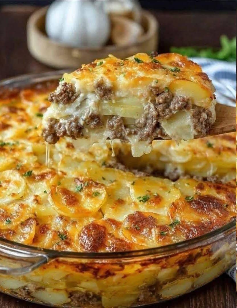 Caserolă de hamburger cu cartofi și brânză