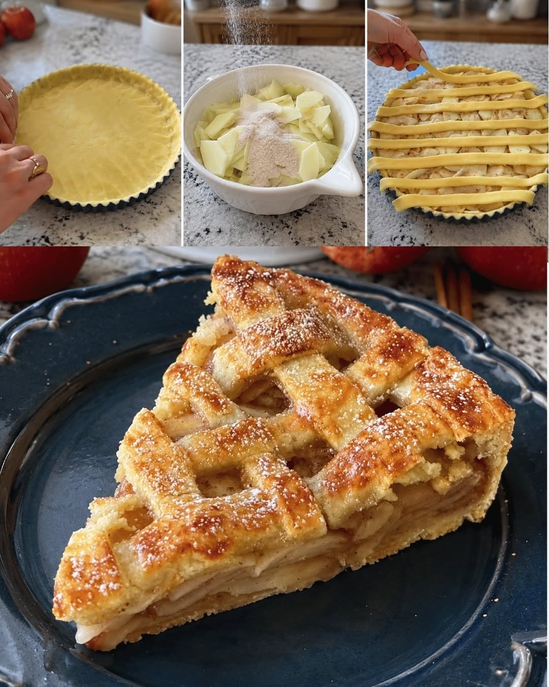 Tartă cu mere în stil franțuzesc — Prăjitură de casă cu zăbrele aurii