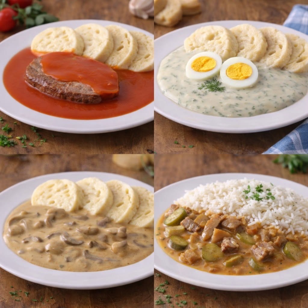 4 cele mai bune rețete de sosuri de casă Preparați un sos ușor din unt și făină. Adăugați laptele treptat și amestecați pentru a evita cocoloașe. Adăugați smântâna și mărarul tocat. Lăsați să se gătească scurt, condimentați cu sare, zahăr și oțet. Serviți cu ou fiert și cartofi sau cu carne de vită. Sos de ciuperci 300 g ciuperci proaspete 1 ceapă 2 linguri de unt 2 linguri de făină de grâu 500 ml supă 200 ml smântână sare și piper Mod de preparare Căliți ceapa în unt, adăugați ciupercile tocate și lăsați să fiarbă scurt. Presărați cu făină și amestecați. Turnați supa și gătiți timp de aproximativ 15 minute. În cele din urmă, adăugați smântâna, condimentați cu sare, piper și eventual chimen. Serviți sosul cu găluște sau paste. Sos Znojemská de vită 500 g carne de vită 1 ceapă 2 linguri de ulei 2 linguri de făină de grâu 700 ml supă de vită 3-4 murături 1 lingură de muștar sare și piper Mod de preparare Căliți ceapa în ulei, adăugați carnea tăiată cubulețe și prăjiți-o. Presărați cu făină și amestecați. Turnați supa și fierbeți la foc mic până se înmoaie timp de aproximativ 60-90 de minute. Adăugați castraveții și muștarul tocați, gătiți scurt și asezonați. Serviți cu orez sau găluște.