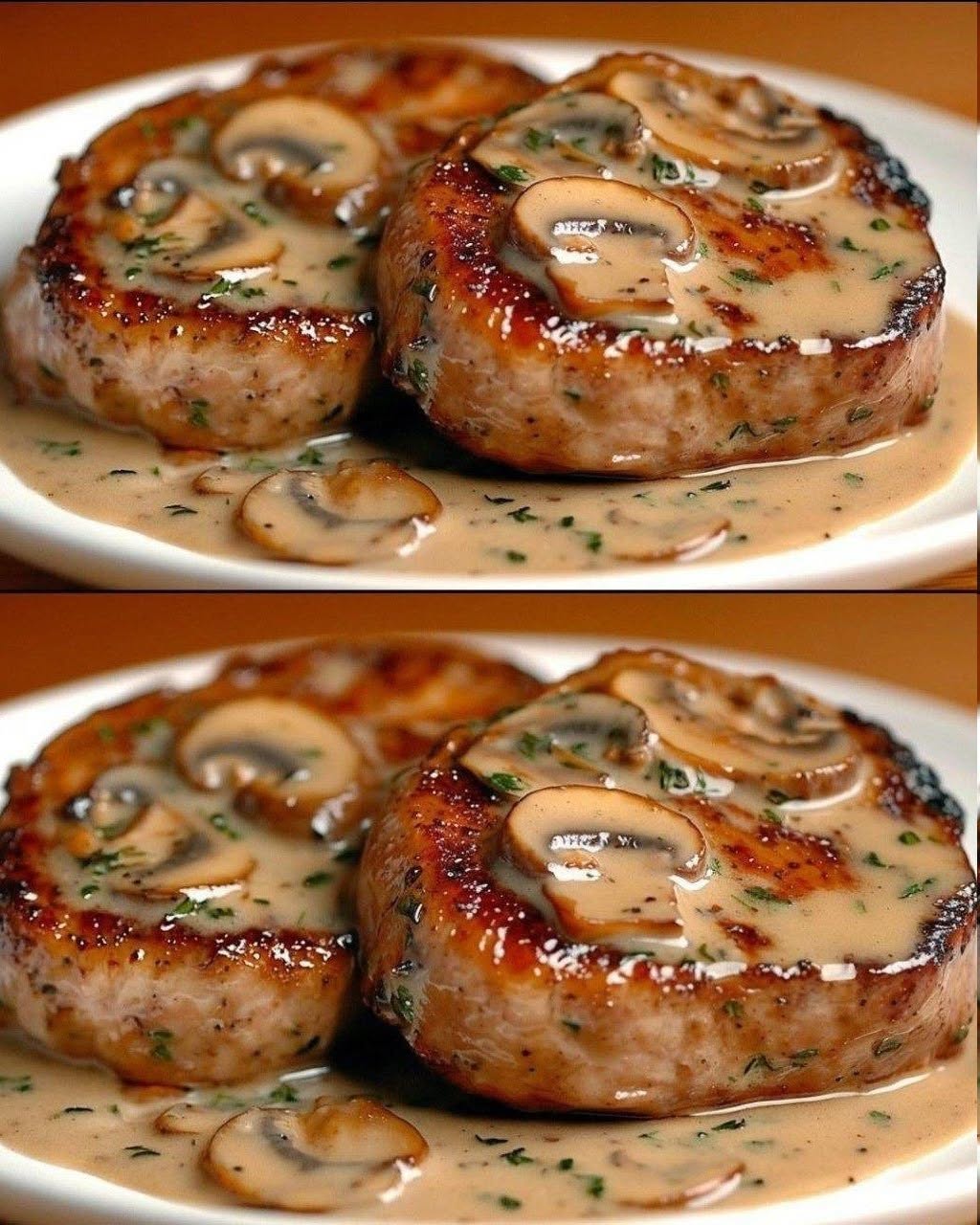 Fileuri de porc în sos cremos de ciuperci + salată proaspătă