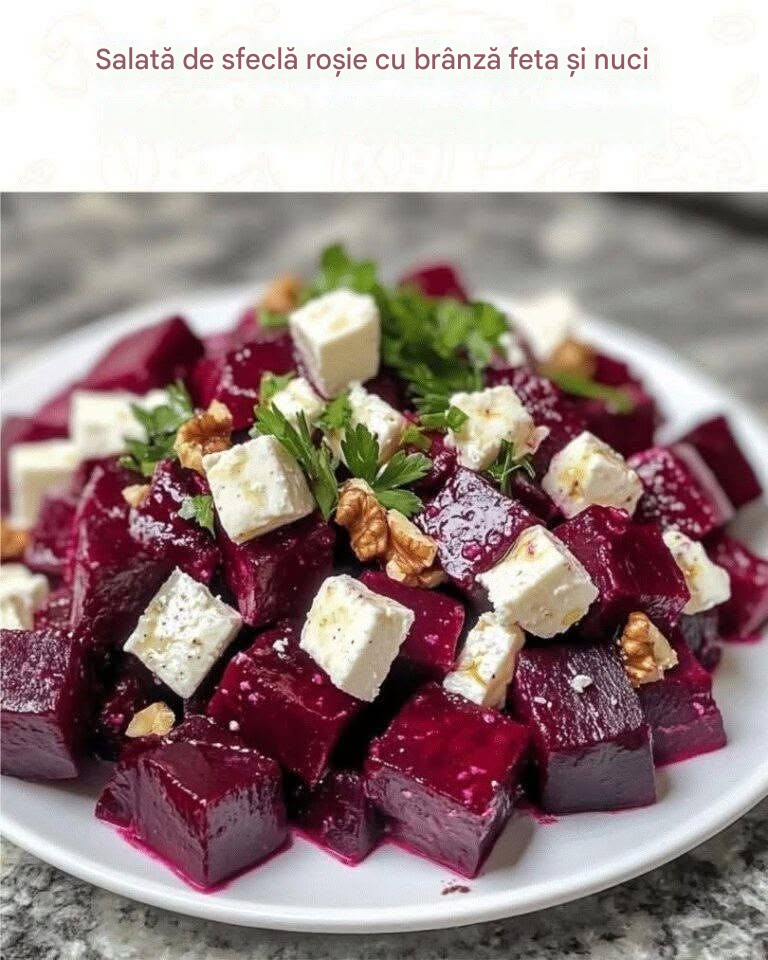 Salată de sfeclă roșie cu brânză feta și nuci – proaspătă, aromată și simplă