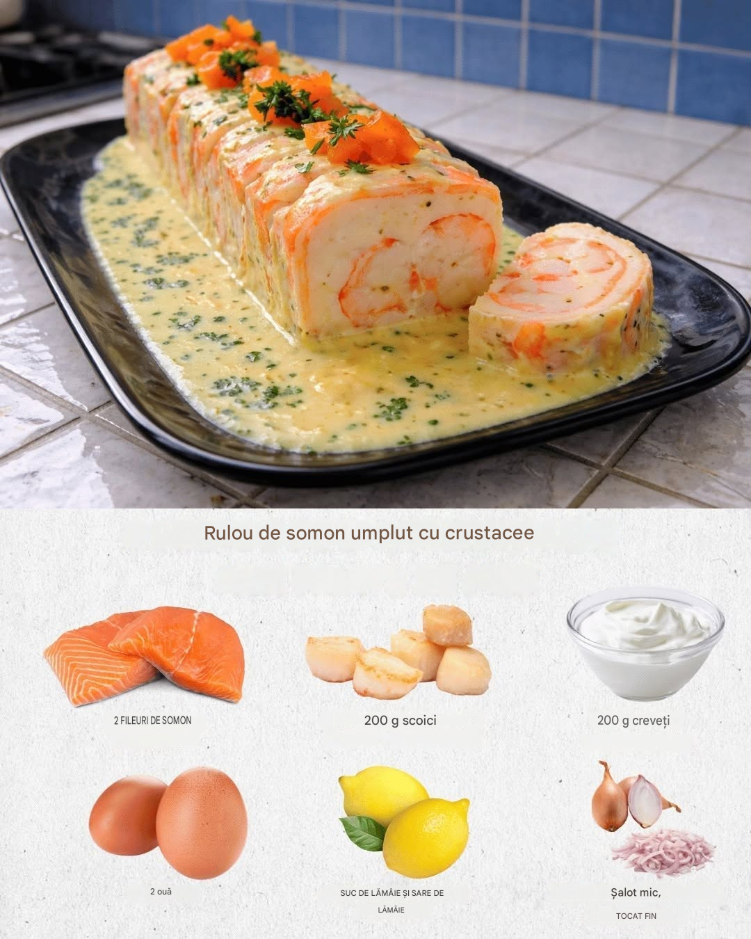Rulou de somon umplut cu creveți și scoici – un preparat luxos care va impresiona pe toată lumea!